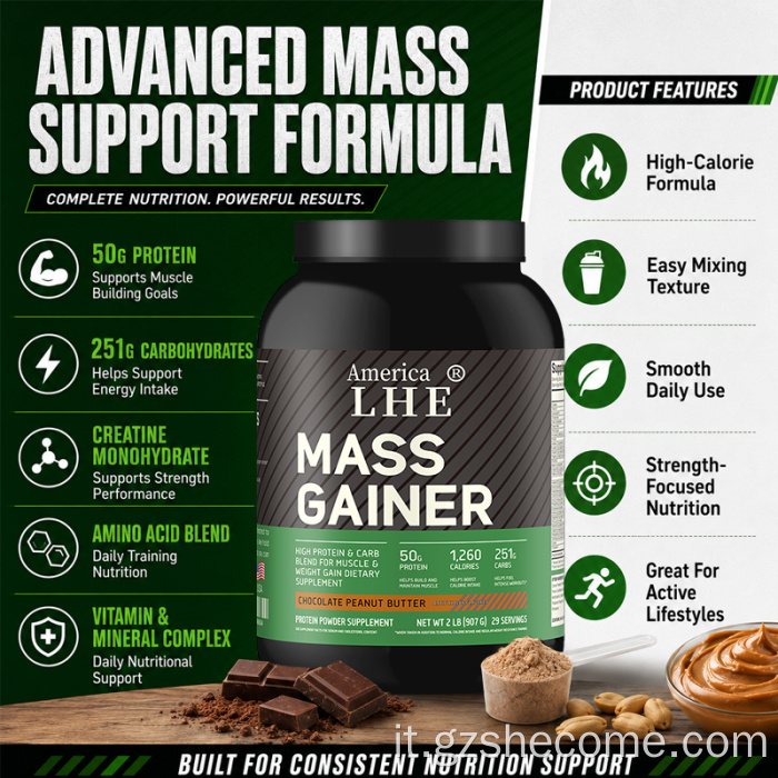 Shecome Mass Gainer Powder Supporto per il recupero muscolare